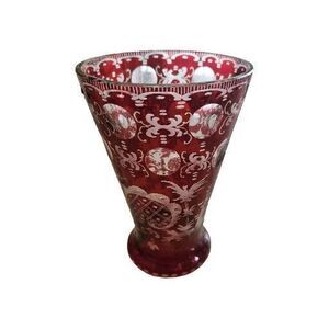 Vintage Bohemian czech Red Cut to Clear VASE 6"